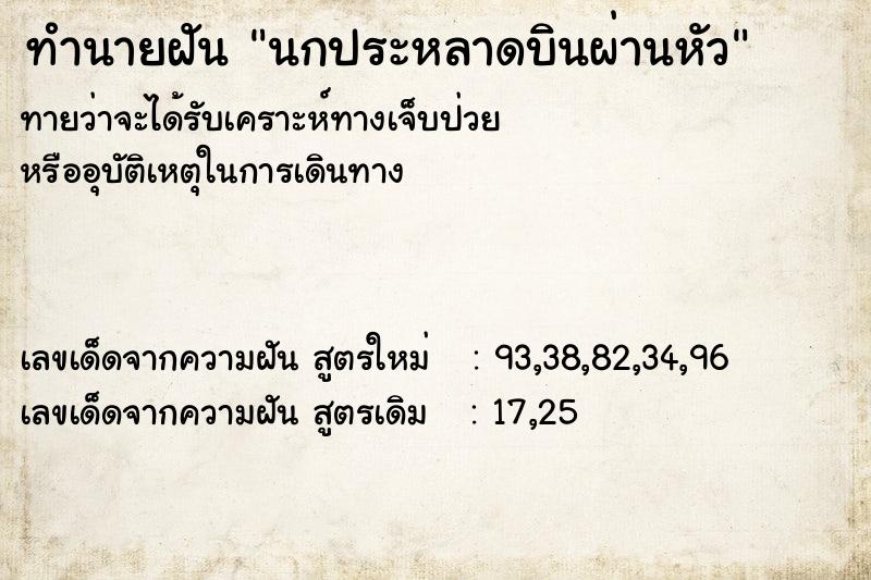 ทำนายฝันทำนายฝันนกประหลาดบินผ่านหัว