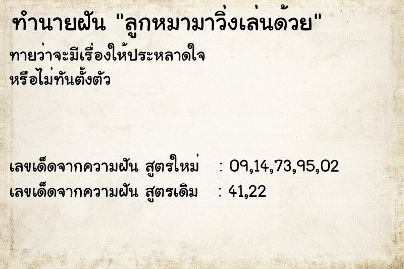 ทำนายฝันลูกหมามาวิ่งเล่นด้วย ทำนายฝันทำนายฝันลูกหมามาวิ่งเล่นด้วย