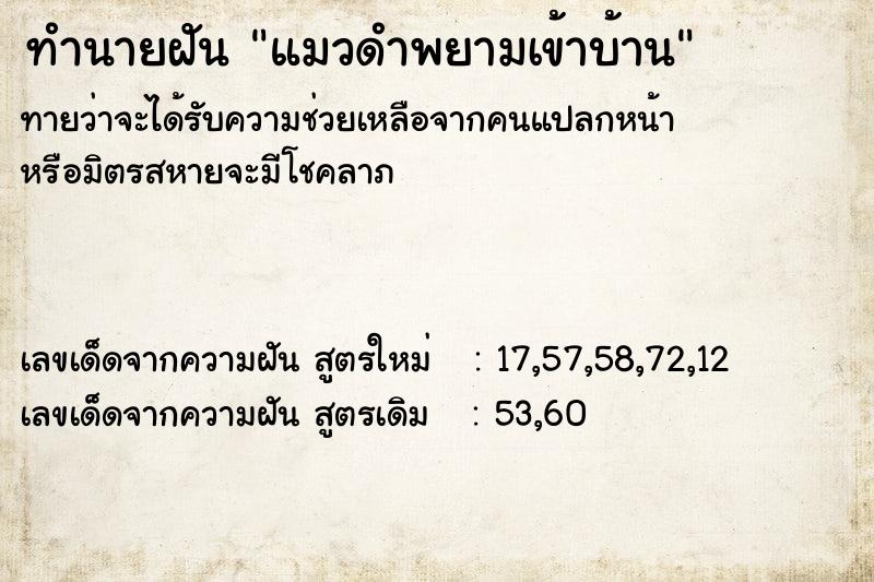 ทำนายฝันทำนายฝันแมวดำพยามเข้าบ้าน
