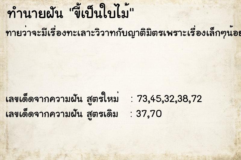 ทำนายฝันขี้เป็นใบไม้ ทำนายฝันทำนายฝันขี้เป็นใบไม้