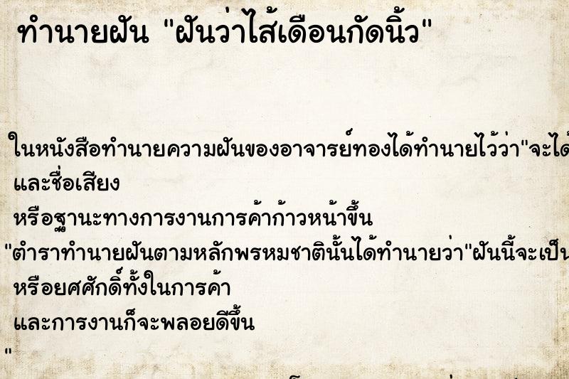 ทำนายฝันฝันว่าไส้เดือนกัดนิ้ว ทำนายฝันทำนายฝันฝันว่าไส้เดือนกัดนิ้ว