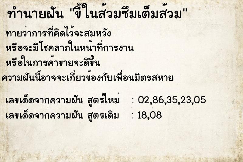 ทำนายฝันขี้ในส้วมซึมเต็มส้วม ทำนายฝันทำนายฝันขี้ในส้วมซึมเต็มส้วม