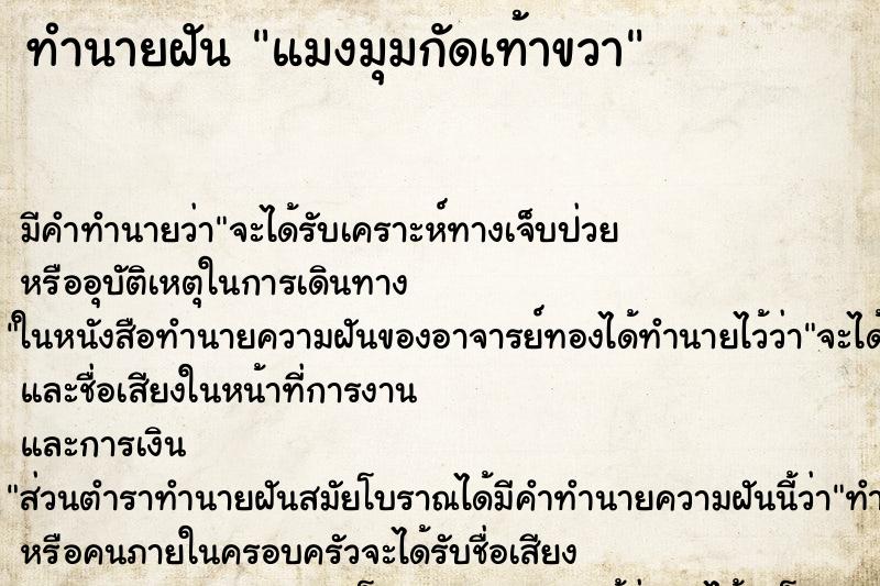 ทำนายฝัน แมงมุมกัดเท้าขวา ตำราโบราณ แม่นที่สุดในโลก