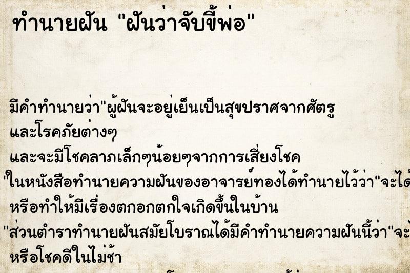 ทำนายฝัน ฝันว่าจับขี้พ่อ ทำนายฝัน ฝันว่าจับขี้พ่อ