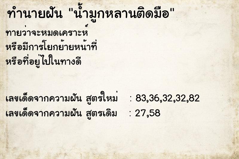 ทำนายฝันน้ำมูกหลานติดมือ ทำนายฝันทำนายฝันน้ำมูกหลานติดมือ