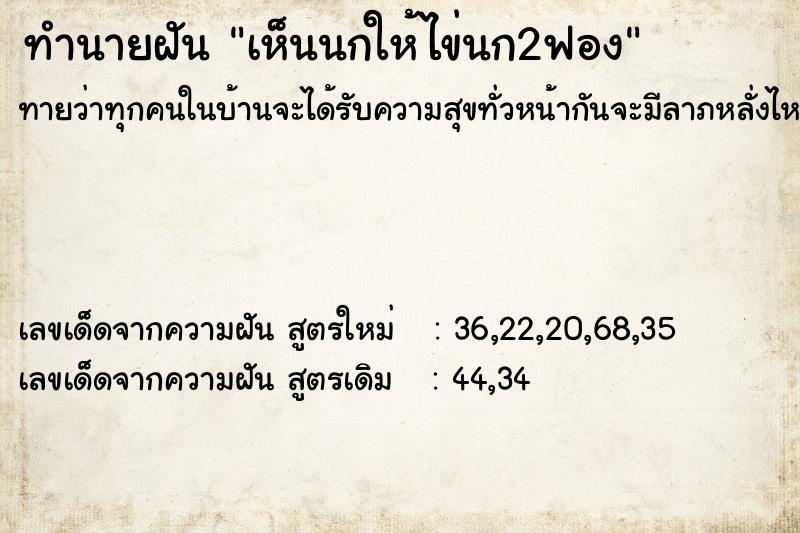 ทำนายฝันเห็นนกให้ไข่นก2ฟอง ทำนายฝันทำนายฝันเห็นนกให้ไข่นก2ฟอง