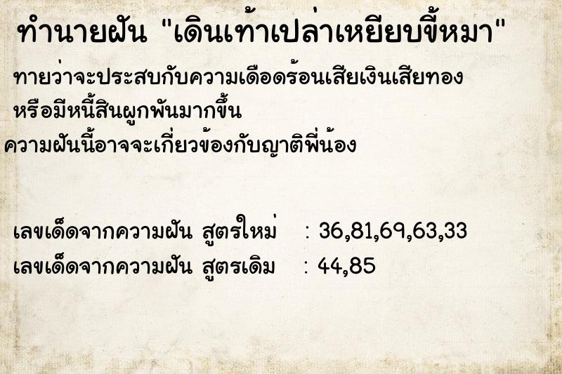 ทำนายฝันทำนายฝันเดินเท้าเปล่าเหยียบขี้หมา