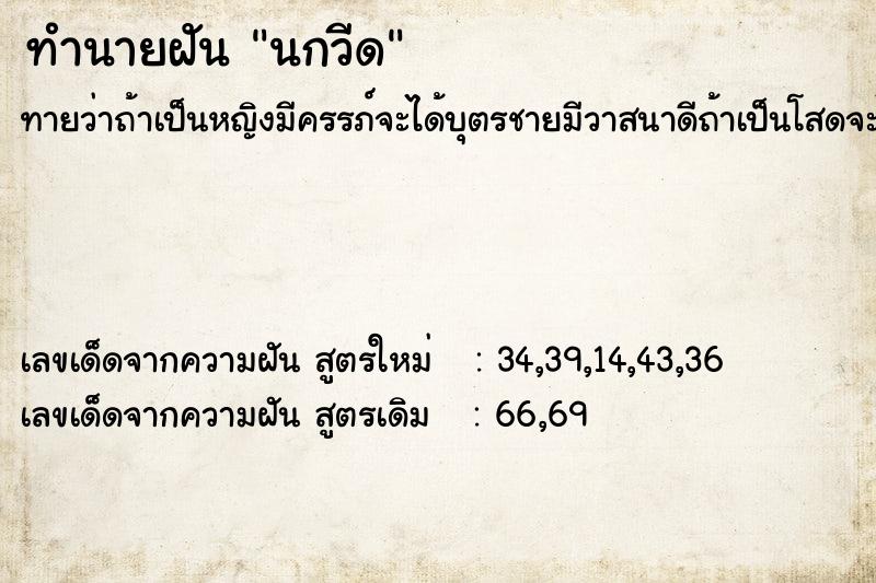 ทำนายฝันนกวีด ทำนายฝันทำนายฝันนกวีด