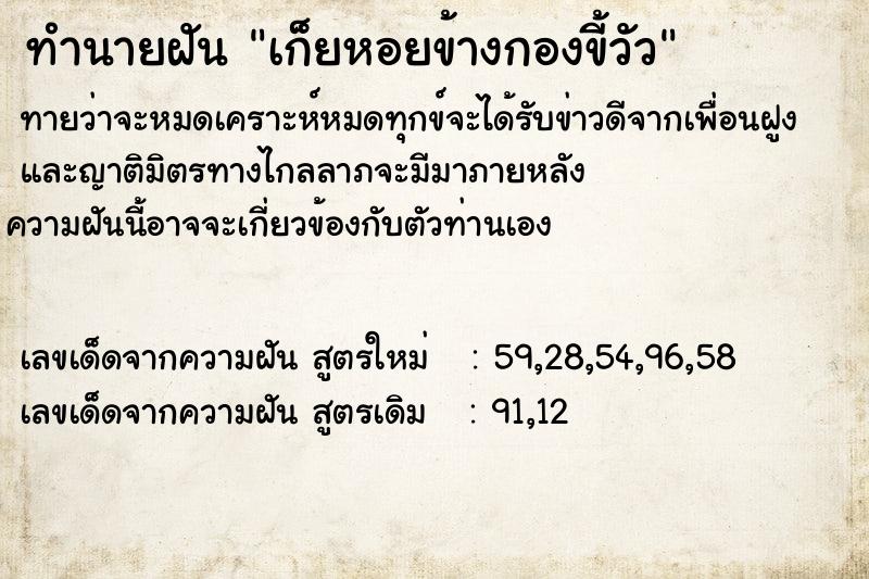 ทำนายฝันเก็ยหอยข้างกองขี้วัว ทำนายฝันทำนายฝันเก็ยหอยข้างกองขี้วัว