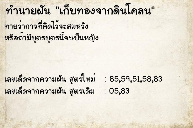 ทำนายฝันทำนายฝันเก็บทองจากดินโคลน