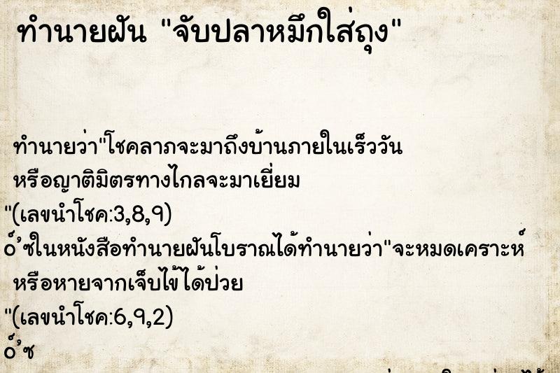 ทำนายฝันจับปลาหมึกใส่ถุง ทำนายฝันทำนายฝันจับปลาหมึกใส่ถุง