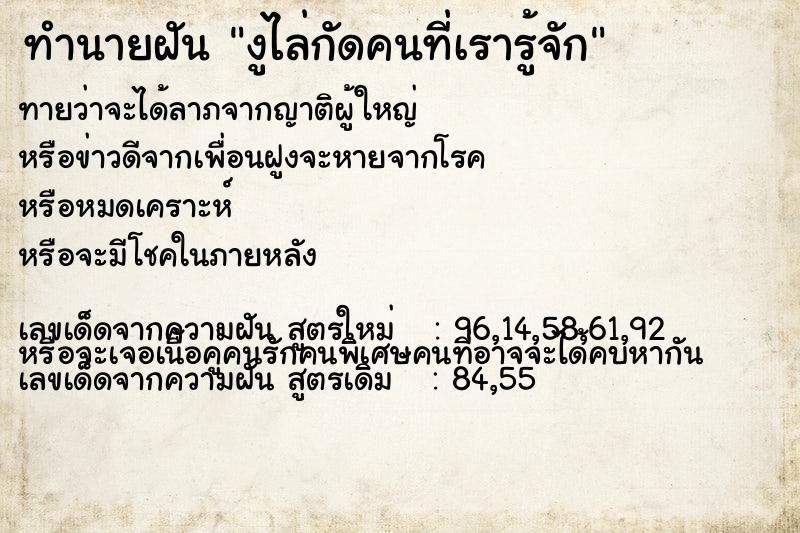 ทำนายฝันงูไล่กัดคนที่เรารู้จัก ทำนายฝันทำนายฝันงูไล่กัดคนที่เรารู้จัก