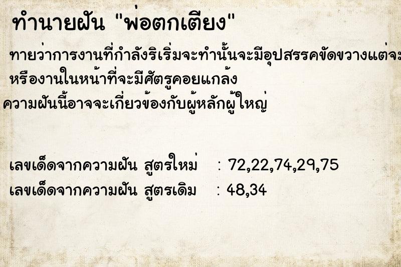 ทำนายฝันพ่อตกเตียง ทำนายฝันทำนายฝันพ่อตกเตียง