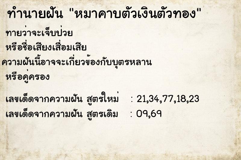 ทำนายฝันทำนายฝันหมาคาบตัวเงินตัวทอง
