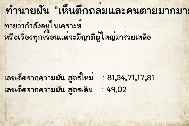 ทำนายฝันทำนายฝันเห็นตึกถล่มและคนตายมากมาย