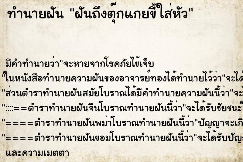 ทำนายฝันทำนายฝันฝันถึงตุ๊กแกยขี้ใส่หัว