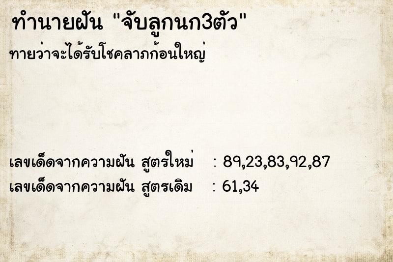 ทำนายฝันทำนายฝันจับลูกนก3ตัว