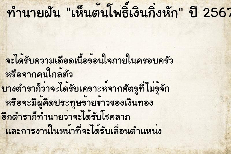 ทำนายฝัน เห็นต้นโพธิ์เงินกิ่งหัก