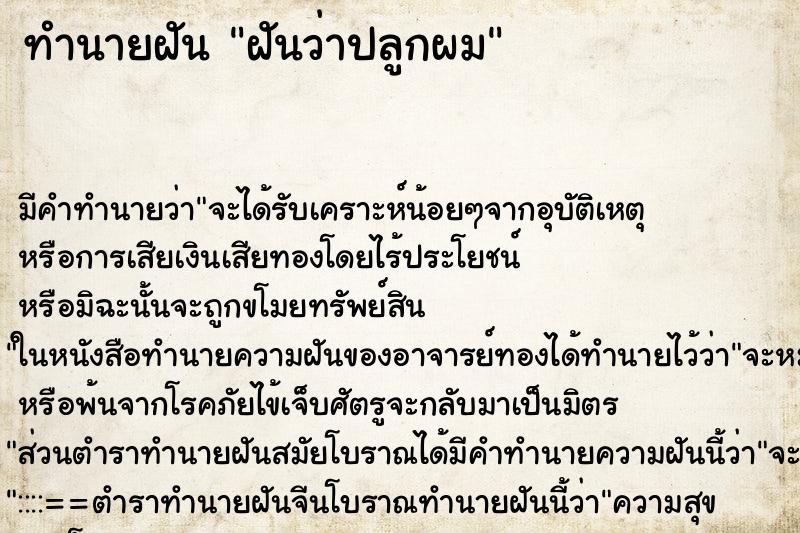 ทำนายฝันฝันว่าปลูกผม ทำนายฝันทำนายฝันฝันว่าปลูกผม