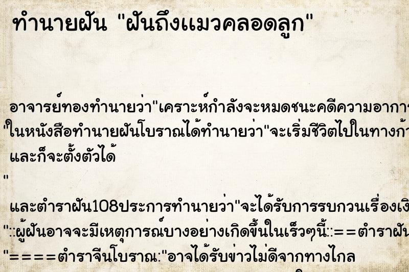ทำนายฝันฝันถึงเเมวคลอดลูก ทำนายฝันทำนายฝันฝันถึงเเมวคลอดลูก
