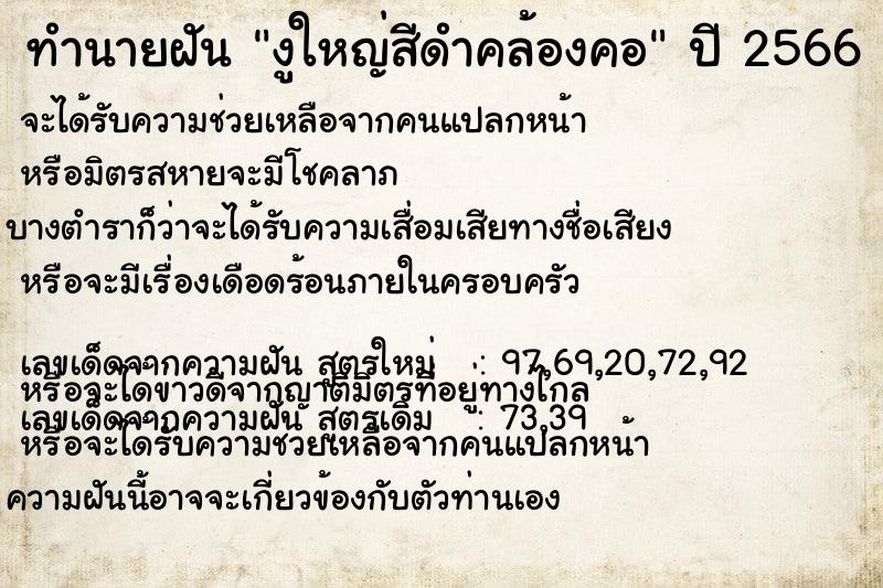 ทำนายฝันงูใหญ่สีดำคล้องคอ ทำนายฝันทำนายฝันงูใหญ่สีดำคล้องคอ