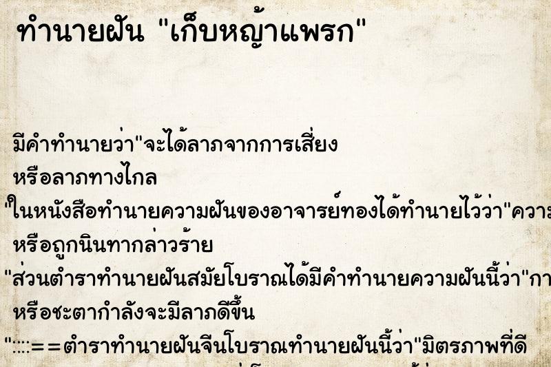 ทำนายฝัน เก็บหญ้าแพรก ตำราโบราณ แม่นที่สุดในโลก