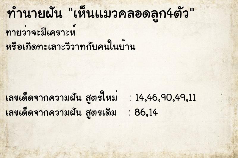 ทำนายฝันทำนายฝันเห็นแมวคลอดลูก4ตัว