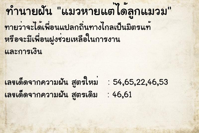 ทำนายฝันทำนายฝันแมวหายแต่ได้ลูกแมวม