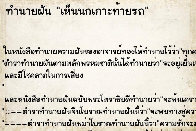 ทำนายฝัน เห็นนกเกาะท้ายรถ ทำนายฝัน เห็นนกเกาะท้ายรถ