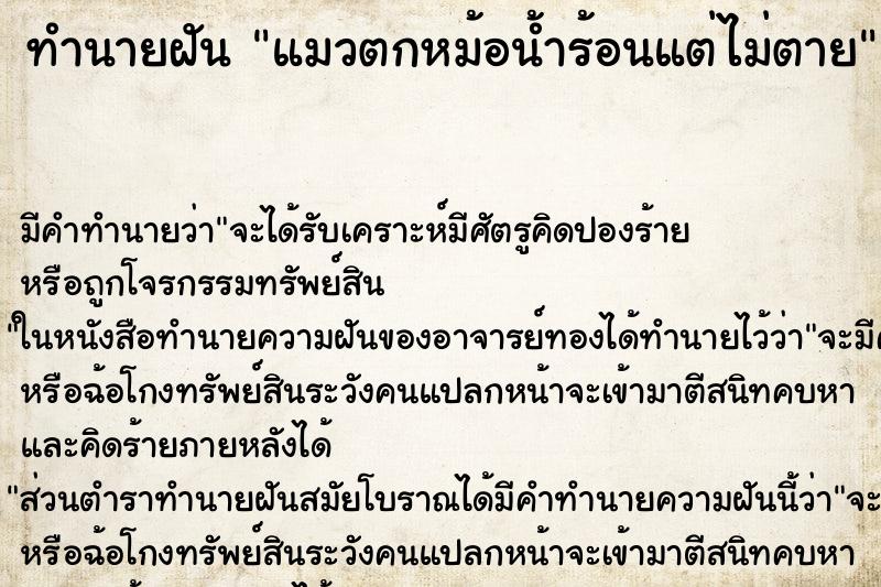 ทำนายฝันทำนายฝันแมวตกหม้อน้ำร้อนแต่ไม่ตาย