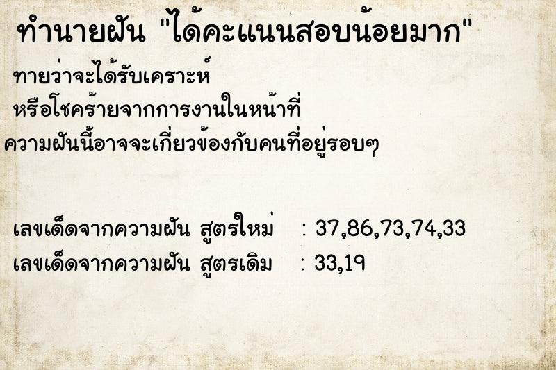 ทำนายฝัน ได้คะแนนสอบน้อยมาก ทำนายฝัน ได้คะแนนสอบน้อยมาก