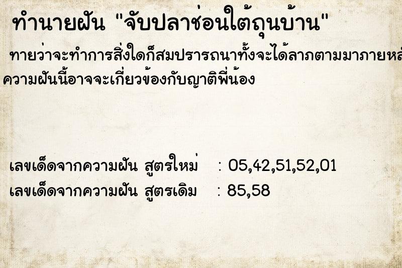 ทำนายฝัน จับปลาช่อนใต้ถุนบ้าน ตำราโบราณ แม่นที่สุดในโลก