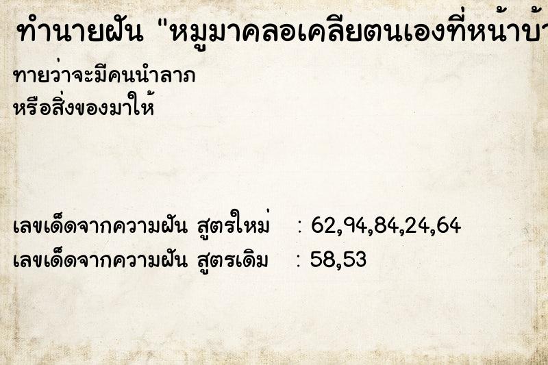ทำนายฝัน หมูมาคลอเคลียตนเองที่หน้าบ้าน ทำนายฝัน หมูมาคลอเคลียตนเองที่หน้าบ้าน
