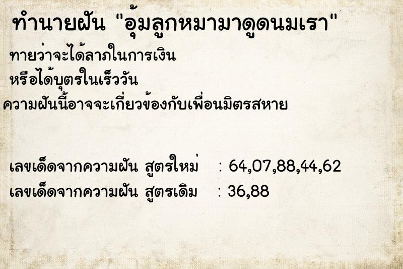 ทำนายฝันอุ้มลูกหมามาดูดนมเรา ทำนายฝันทำนายฝันอุ้มลูกหมามาดูดนมเรา