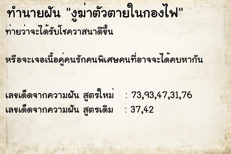 ทำนายฝันงูฆ่าตัวตายในกองไฟ ทำนายฝันทำนายฝันงูฆ่าตัวตายในกองไฟ