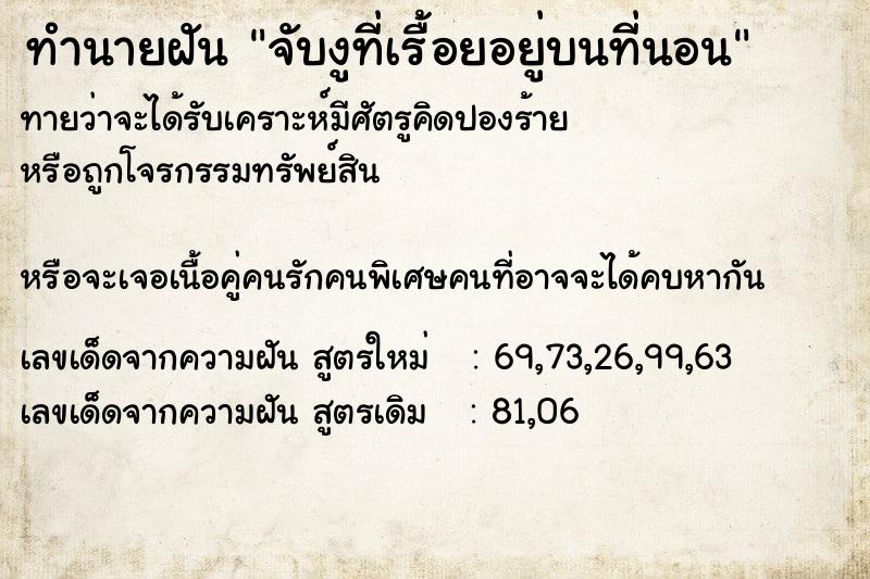ทำนายฝันทำนายฝันจับงูที่เรื้อยอยู่บนที่นอน