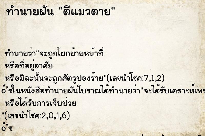 ทำนายฝัน ตีแมวตาย