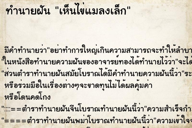 ทำนายฝัน เห็นไข่แมลงเล็ก ทำนายฝัน เห็นไข่แมลงเล็ก