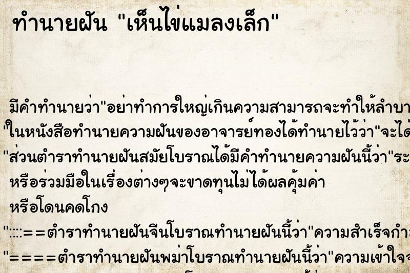 ทำนายฝัน เห็นไข่แมลงเล็ก ตำราโบราณ แม่นที่สุดในโลก