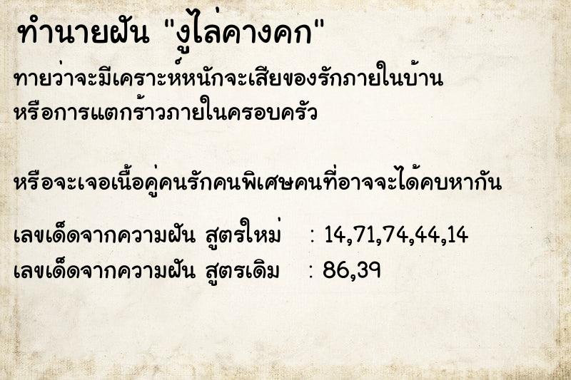 ทำนายฝันทำนายฝันงูไล่คางคก