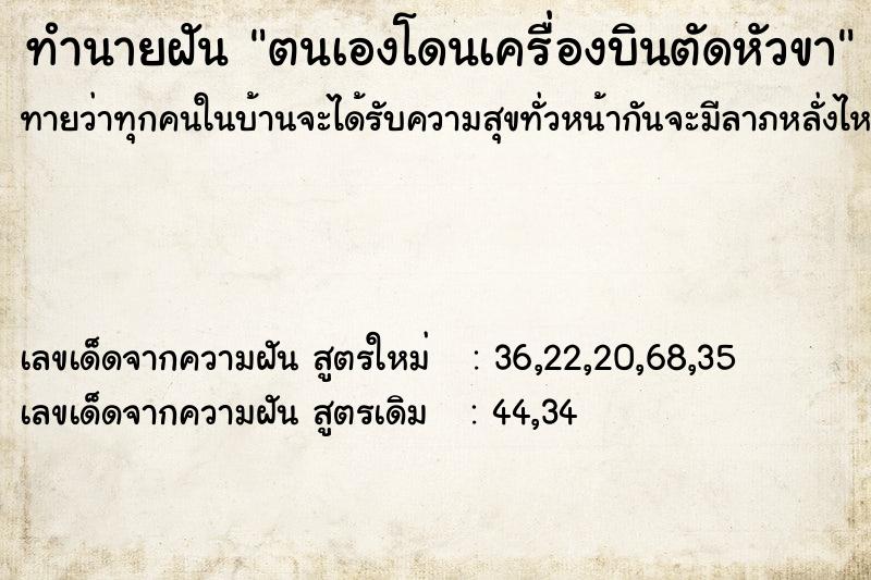 ทำนายฝันทำนายฝันตนเองโดนเครื่องบินตัดหัวขา