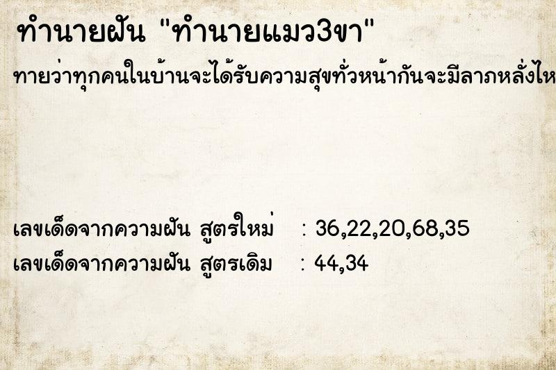 ทำนายฝันทำนายฝันทำนายแมว3ขา