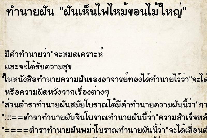 ทำนายฝัน ฝันเห็นไฟไหม้ขอนไม้ใหญ่ ตำราโบราณ แม่นที่สุดในโลก