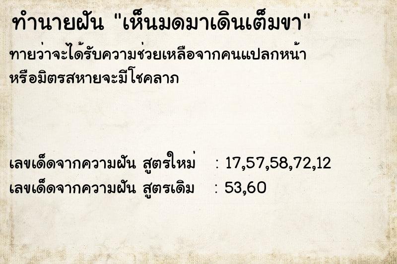 ทำนายฝันทำนายฝันเห็นมดมาเดินเต็มขา