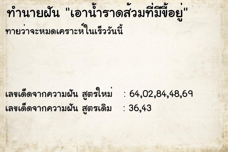 ทำนายฝันเอาน้ำราดส้วมที่มีขี้อยู่ ทำนายฝันทำนายฝันเอาน้ำราดส้วมที่มีขี้อยู่