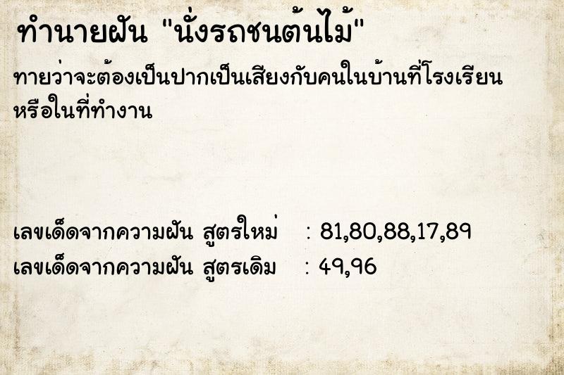 ทำนายฝันนั่งรถชนต้นไม้ ทำนายฝันทำนายฝันนั่งรถชนต้นไม้