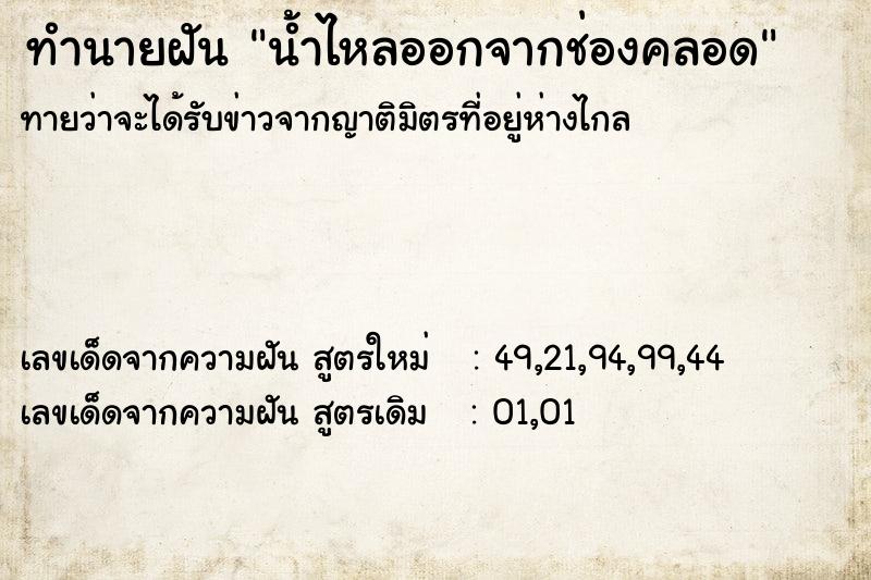 ทำนายฝันน้ำไหลออกจากช่องคลอด ทำนายฝันทำนายฝันน้ำไหลออกจากช่องคลอด