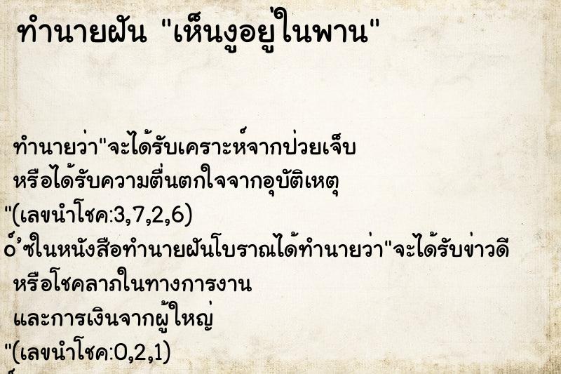 ทำนายฝันทำนายฝันเห็นงูอยู่ในพาน