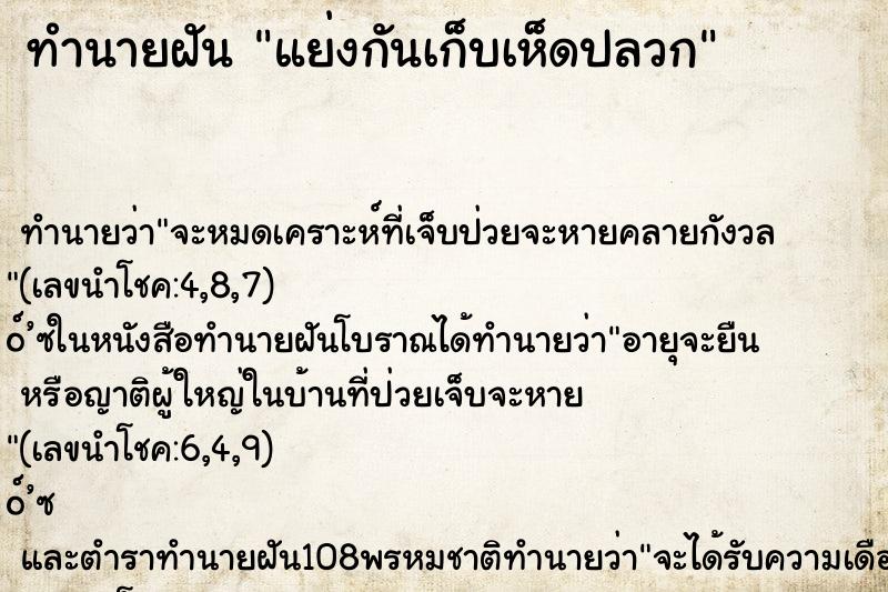 ทำนายฝันทำนายฝันแย่งกันเก็บเห็ดปลวก