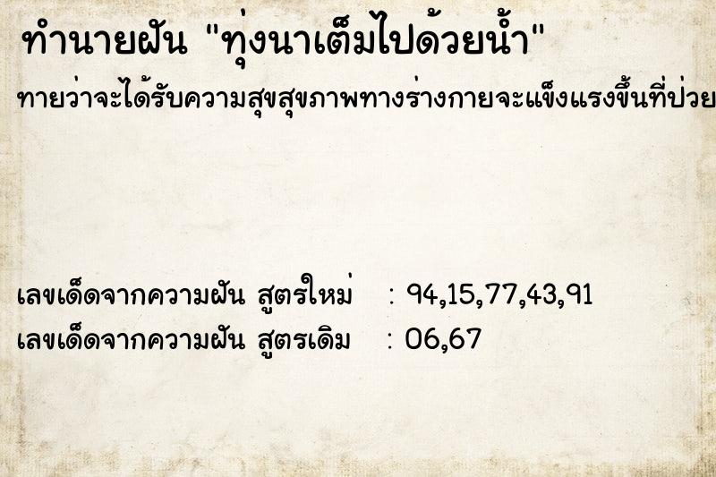 ทำนายฝัน ทุ่งนาเต็มไปด้วยน้ำ ทำนายฝัน ทุ่งนาเต็มไปด้วยน้ำ